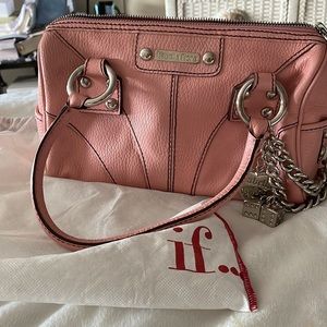 Isabella Fiore pink leather satchel strap.